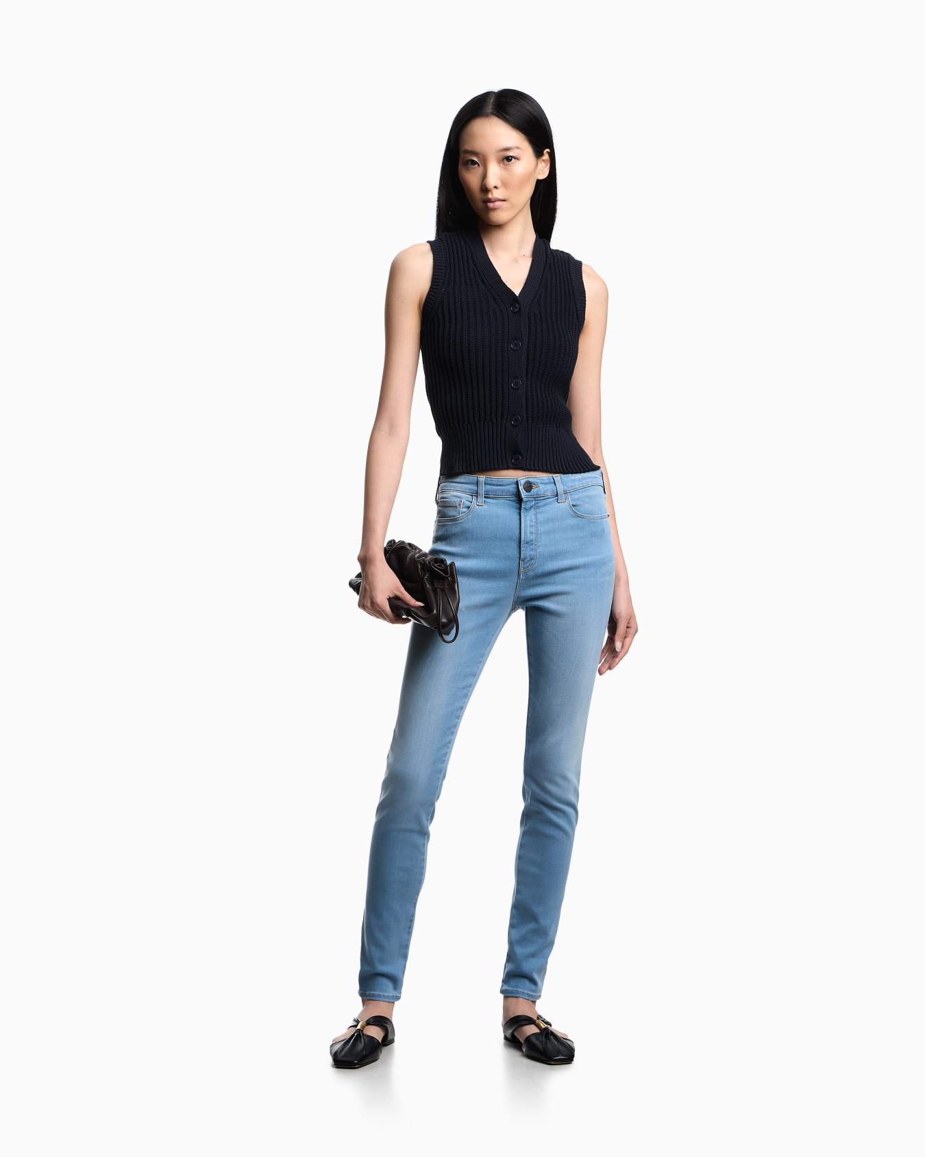 J20 high-waisted super-skinny leg jeans in stretch denim with laser-cut logo Slide 1