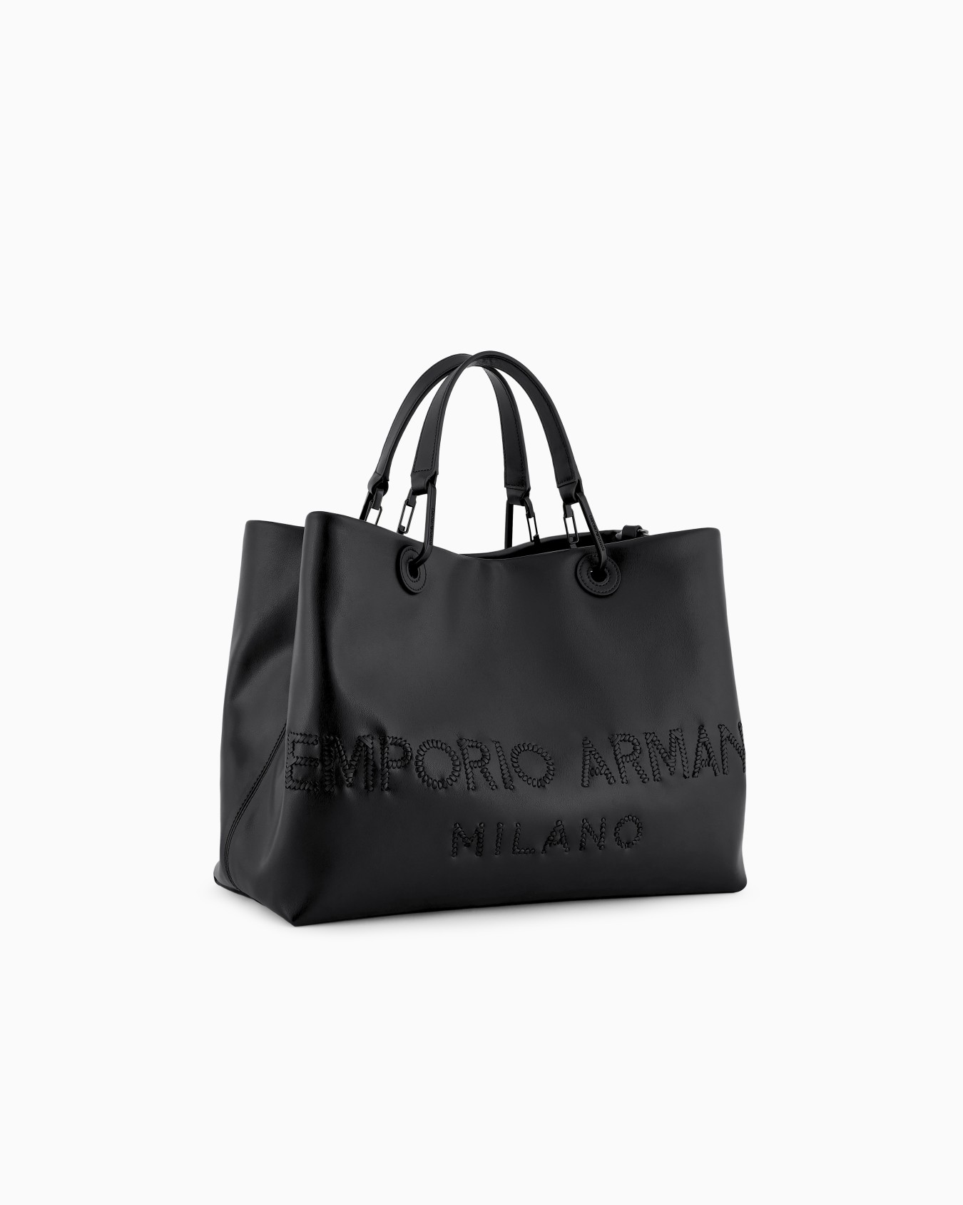 MyEA shopper bag in interwoven logo leather Slide 1