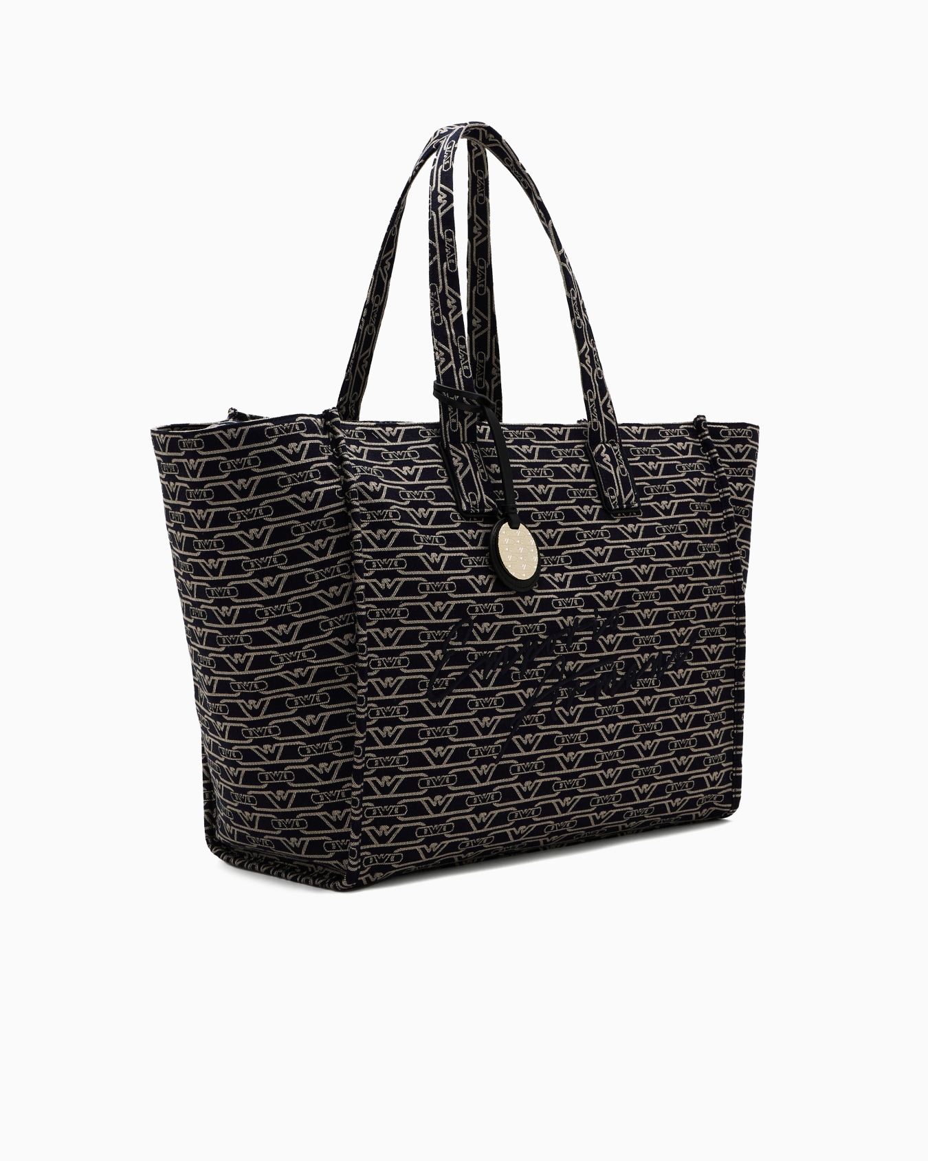 Large shopper bag in jacquard canvas with all-over monogram Slide 1
