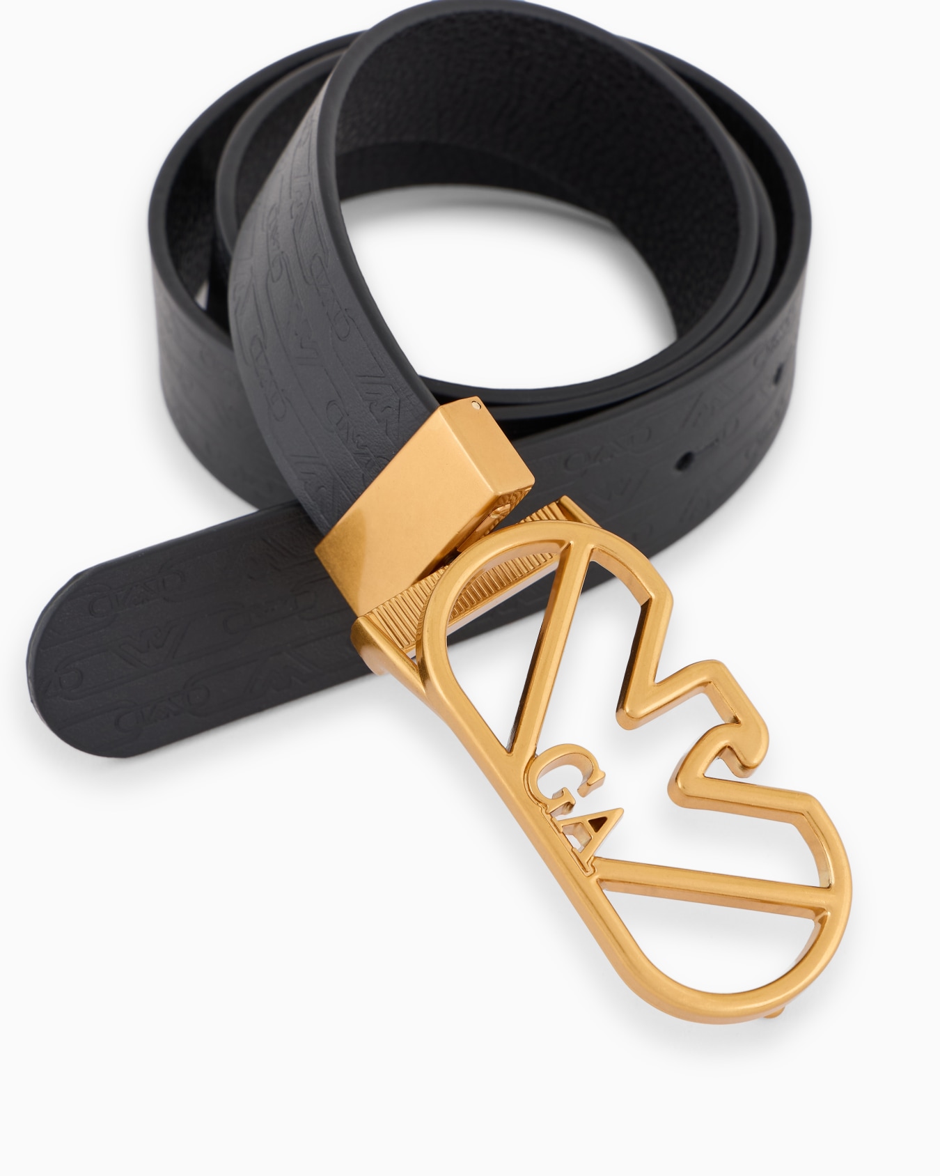 Reversible belt in monogram-print leather with eagle buckle Slide 1