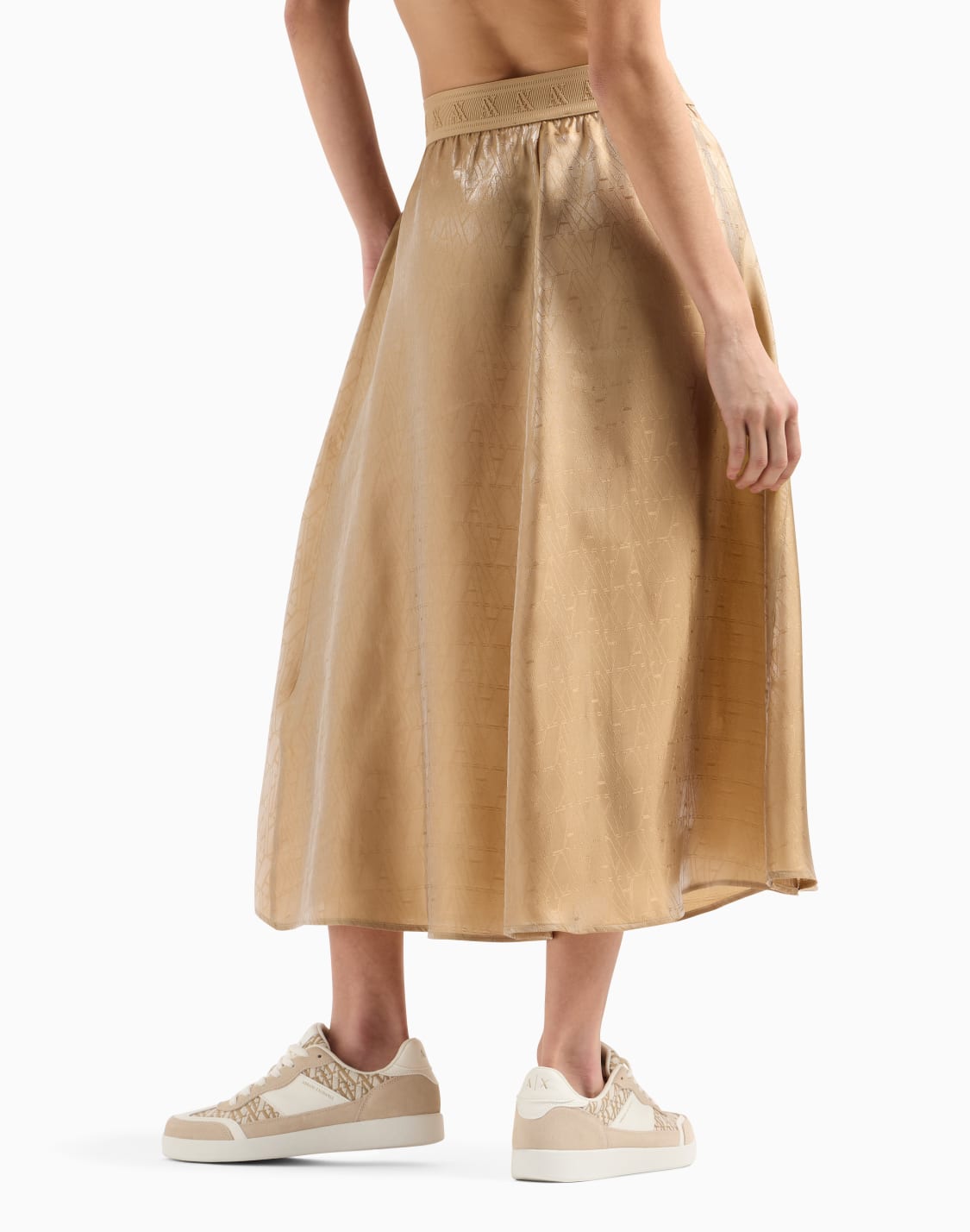 longuette-skirt-in-shiny-fabric-beige--armani-exchange