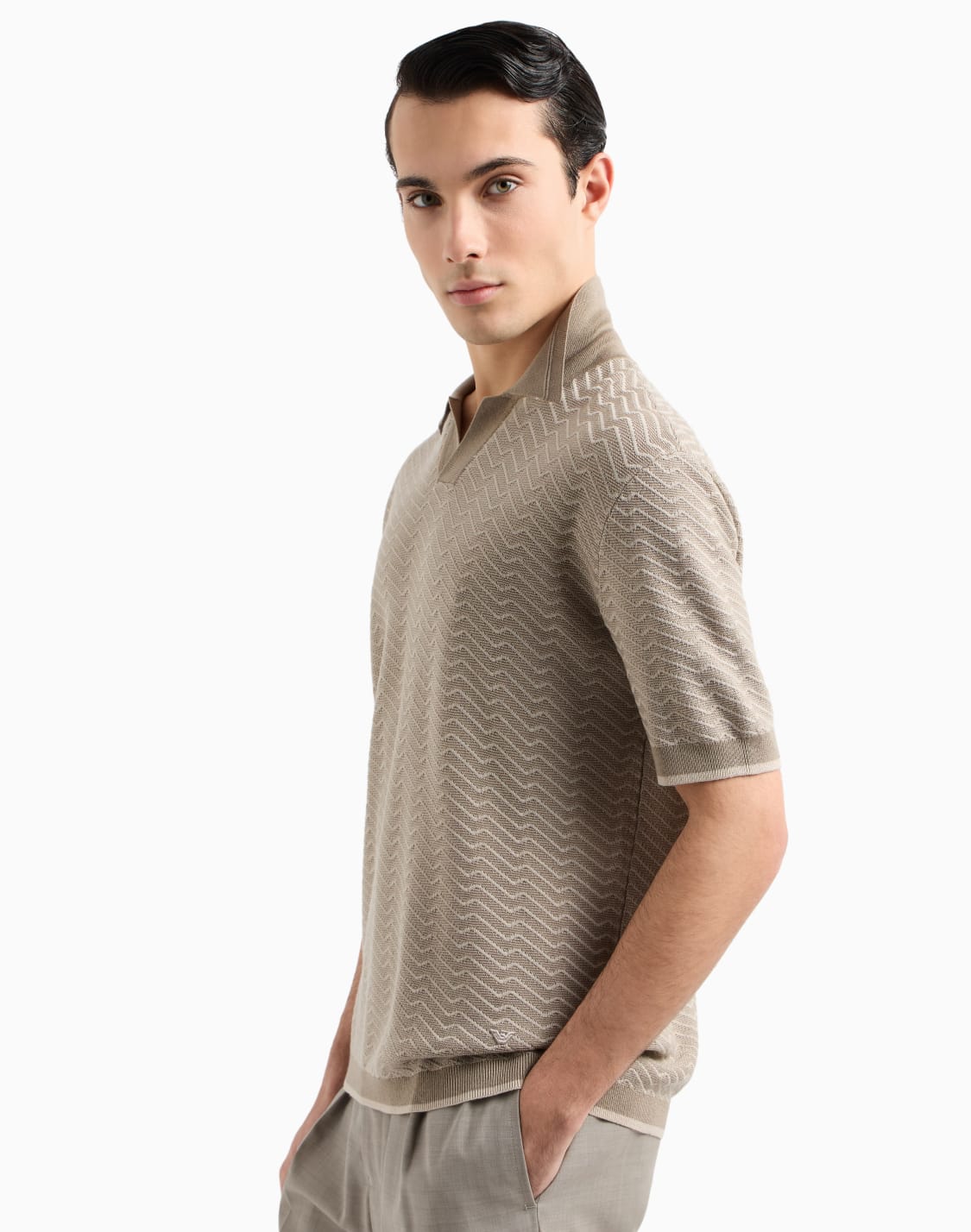 asv-wool-and-lyocell-blend-polo-collar-jumper-with-patterned-stitches-beige--emporio-armani