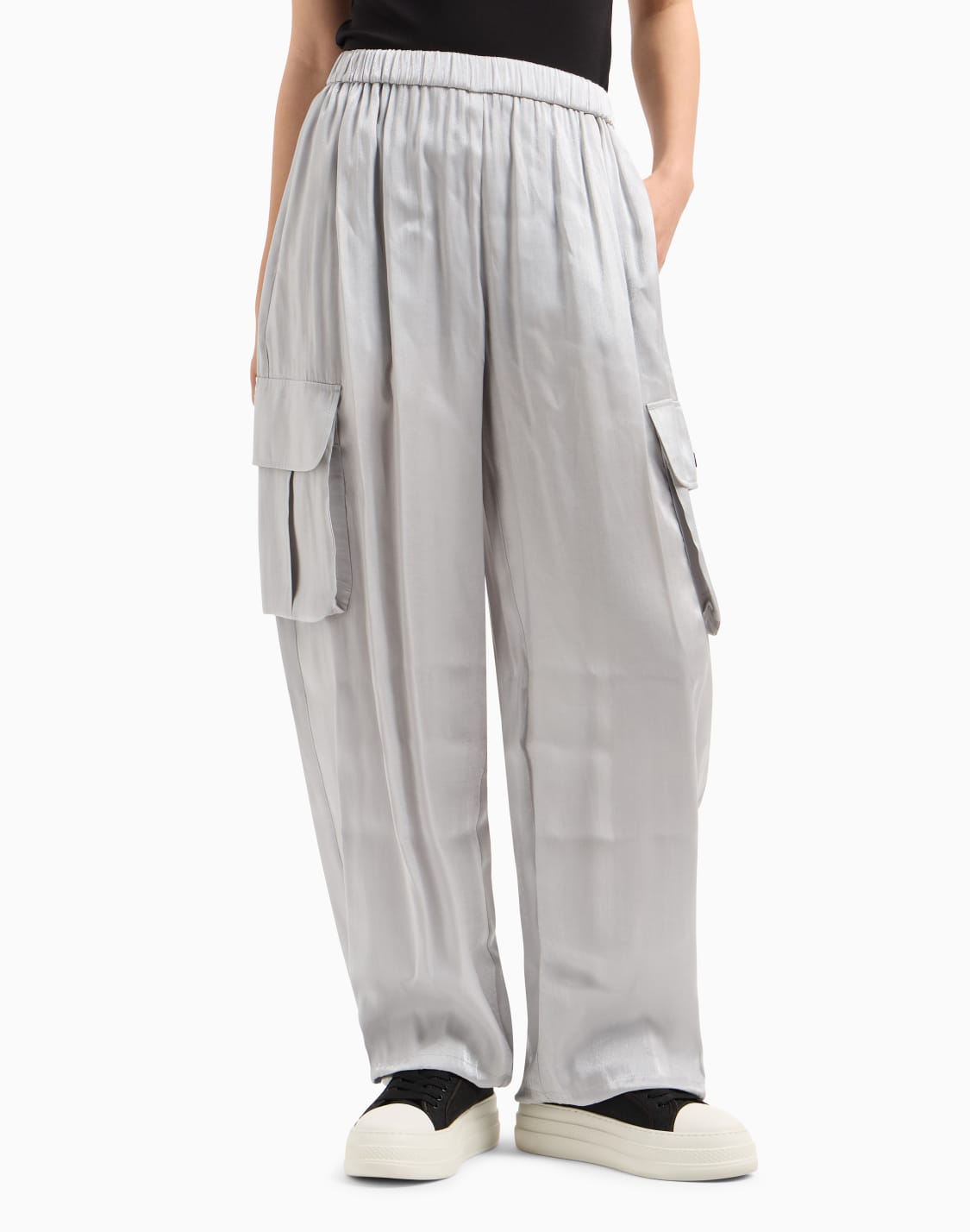 cargo-pants-in-glitter-satin-fabric-silver--armani-exchange