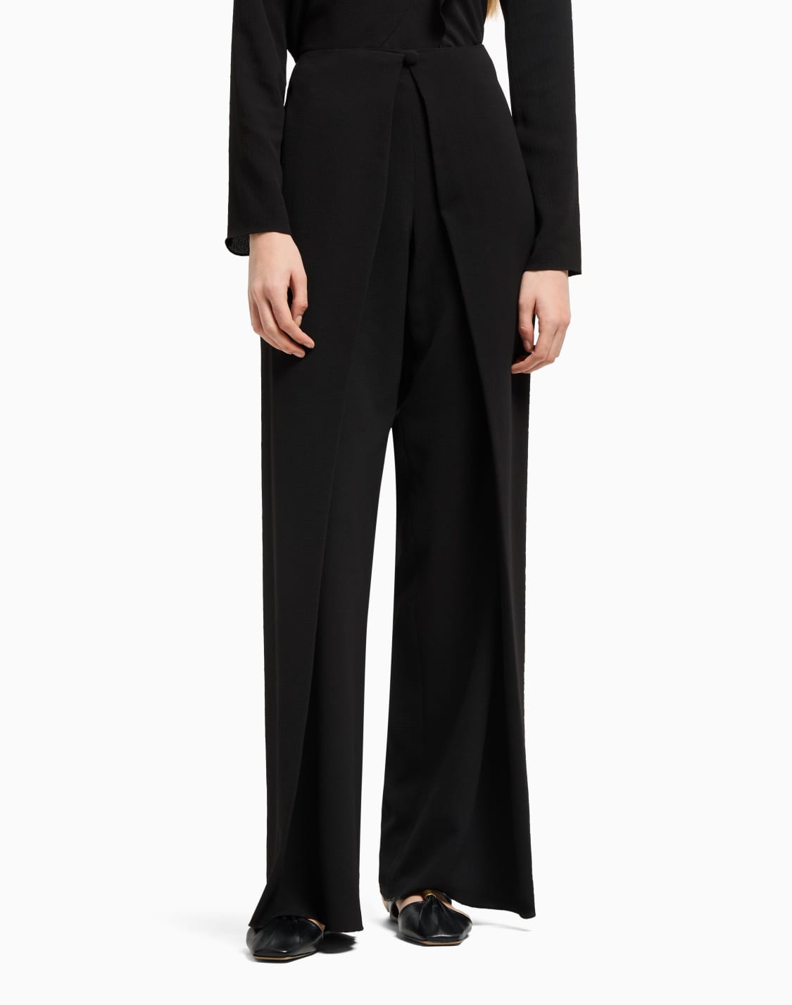 パンツ-フルイドクレプパネル-ブラック--emporio-armani