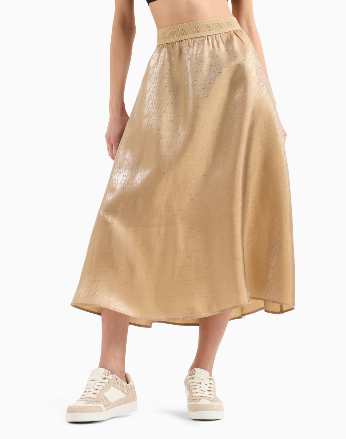 longuette-skirt-in-shiny-fabric-beige--armani-exchange