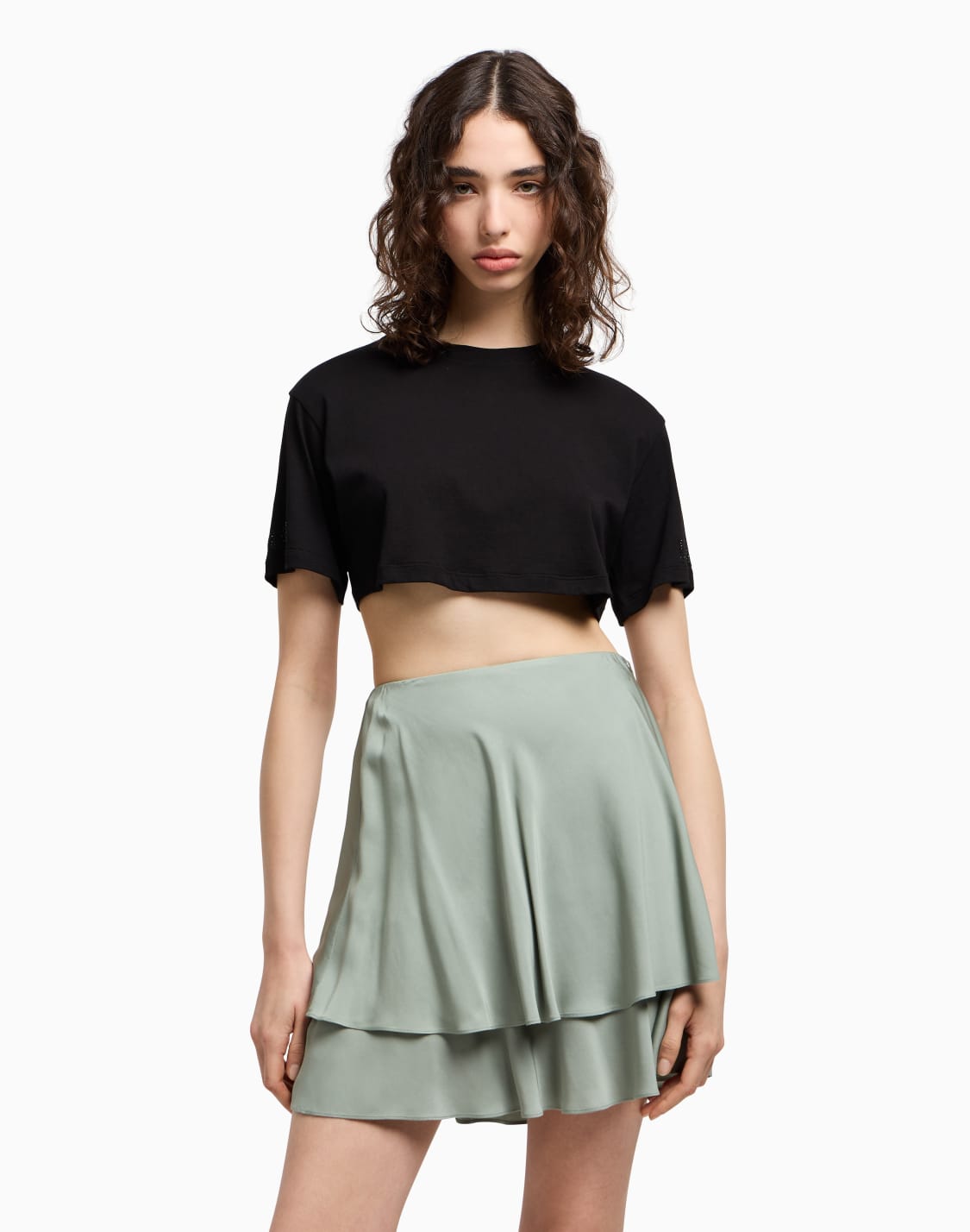 mini-skirt-in-flowing-viscose-green--armani-exchange
