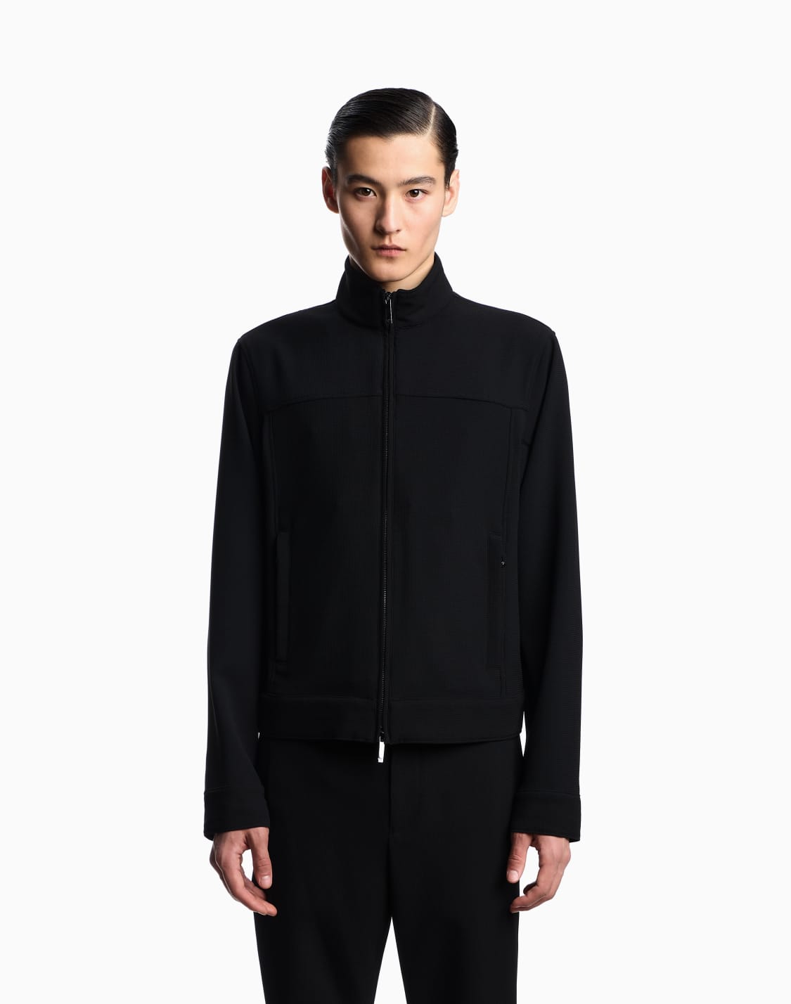 icon-full-zip-blouson-in-piqu-effect-micro-textured-crpe-jersey-black--emporio-armani