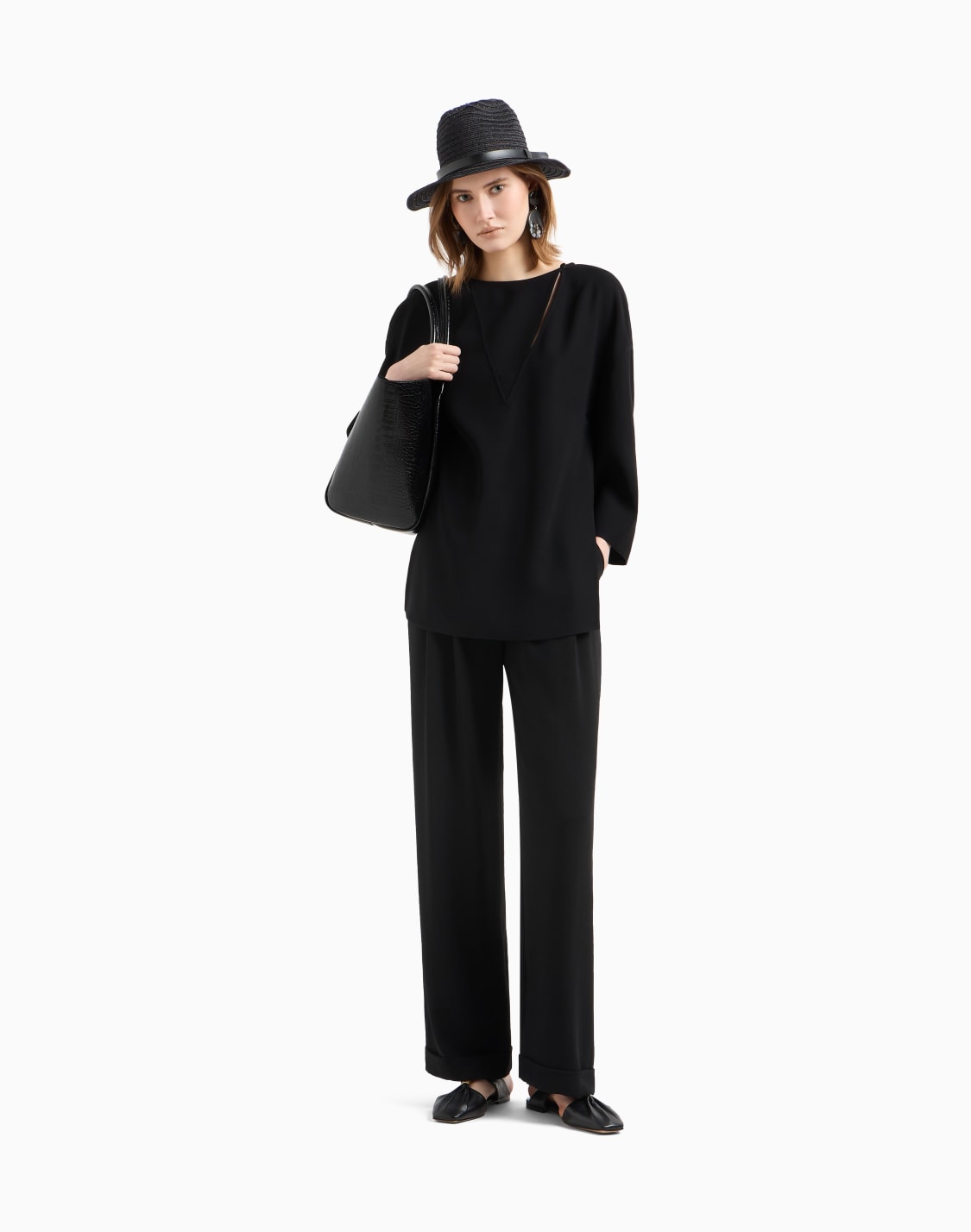 blouse-en-cady-technique-avec-dcoupe-laser-noir--emporio-armani