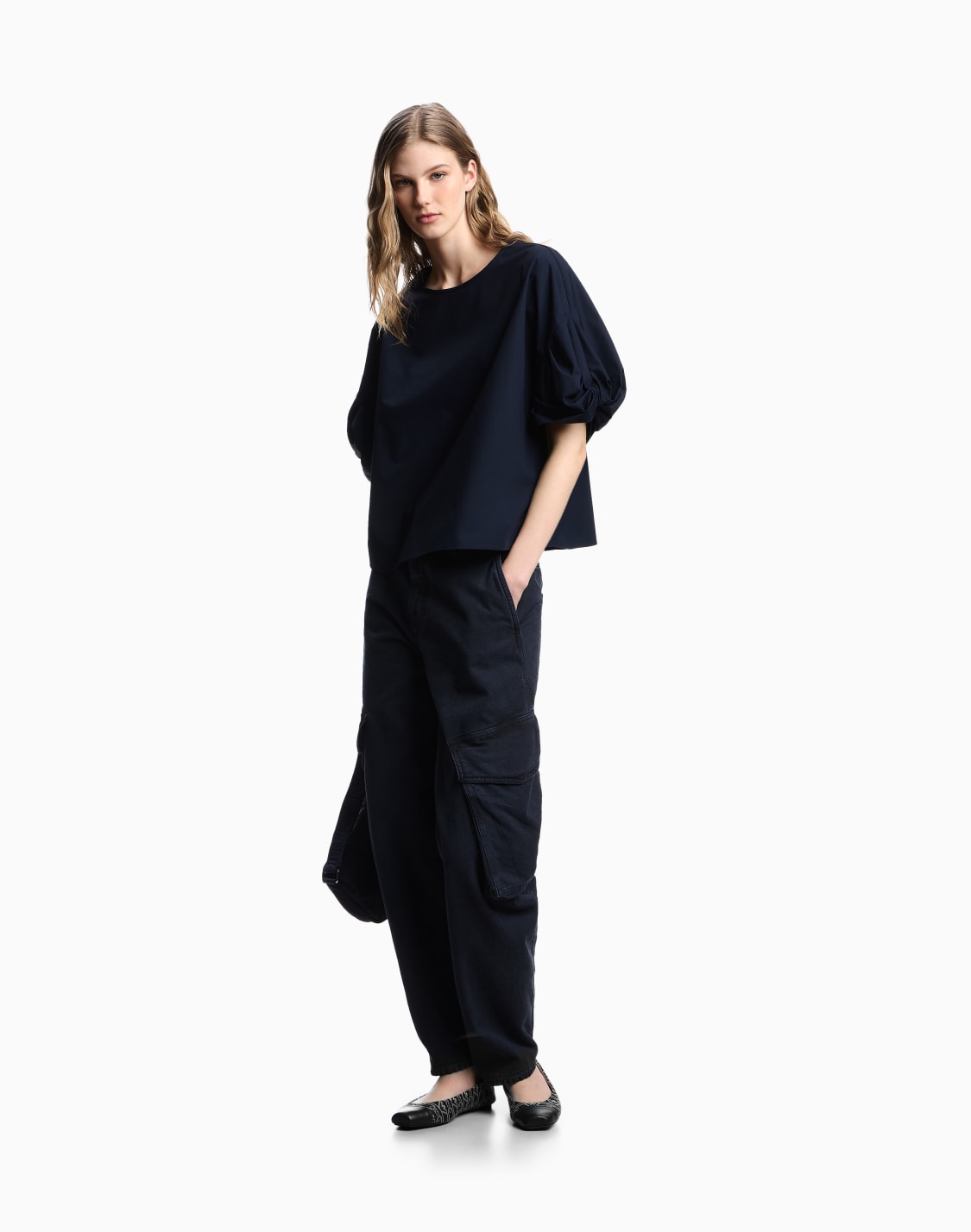 blouse-manches-torsades-en-popeline-bleu-marine--emporio-armani