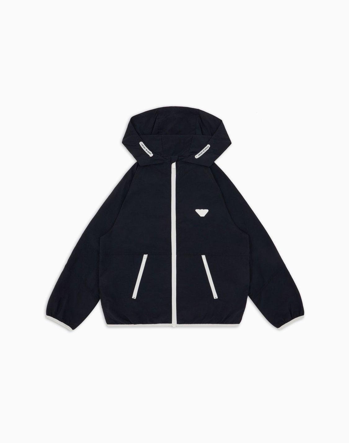 フド付きジャケット-ナイロン-ロゴパッチ-ネイビブル--emporio-armani
