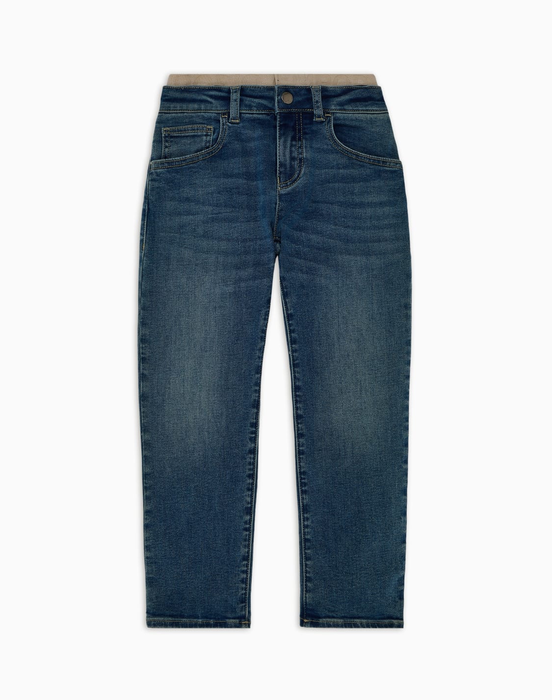 ジンズ-デニム-ロゴ入り伸縮ウエストバンド-ブル--emporio-armani