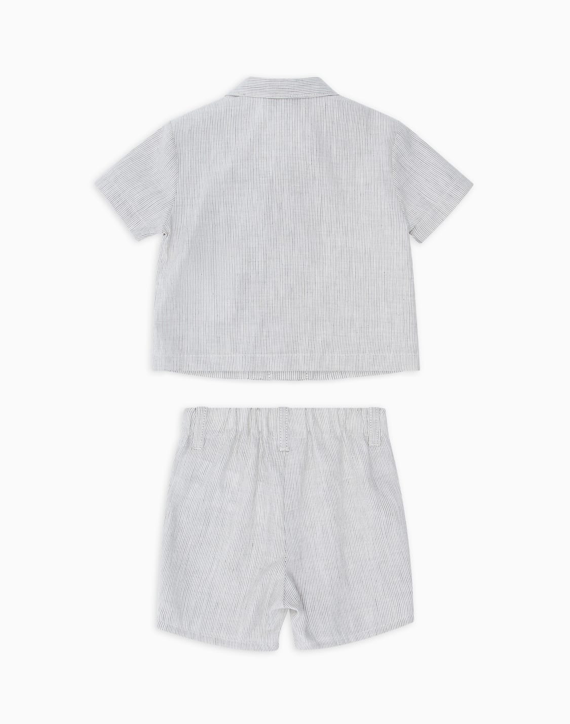シャツショトパンツセット-リネン混紡-ベジュ--emporio-armani