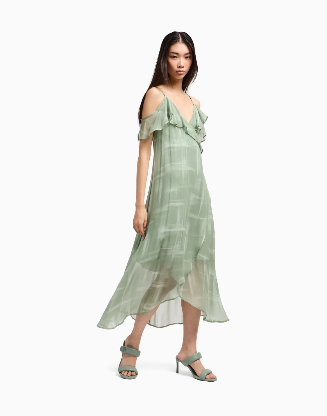 long-dress-in-viscose-chiffon-green--armani-exchange