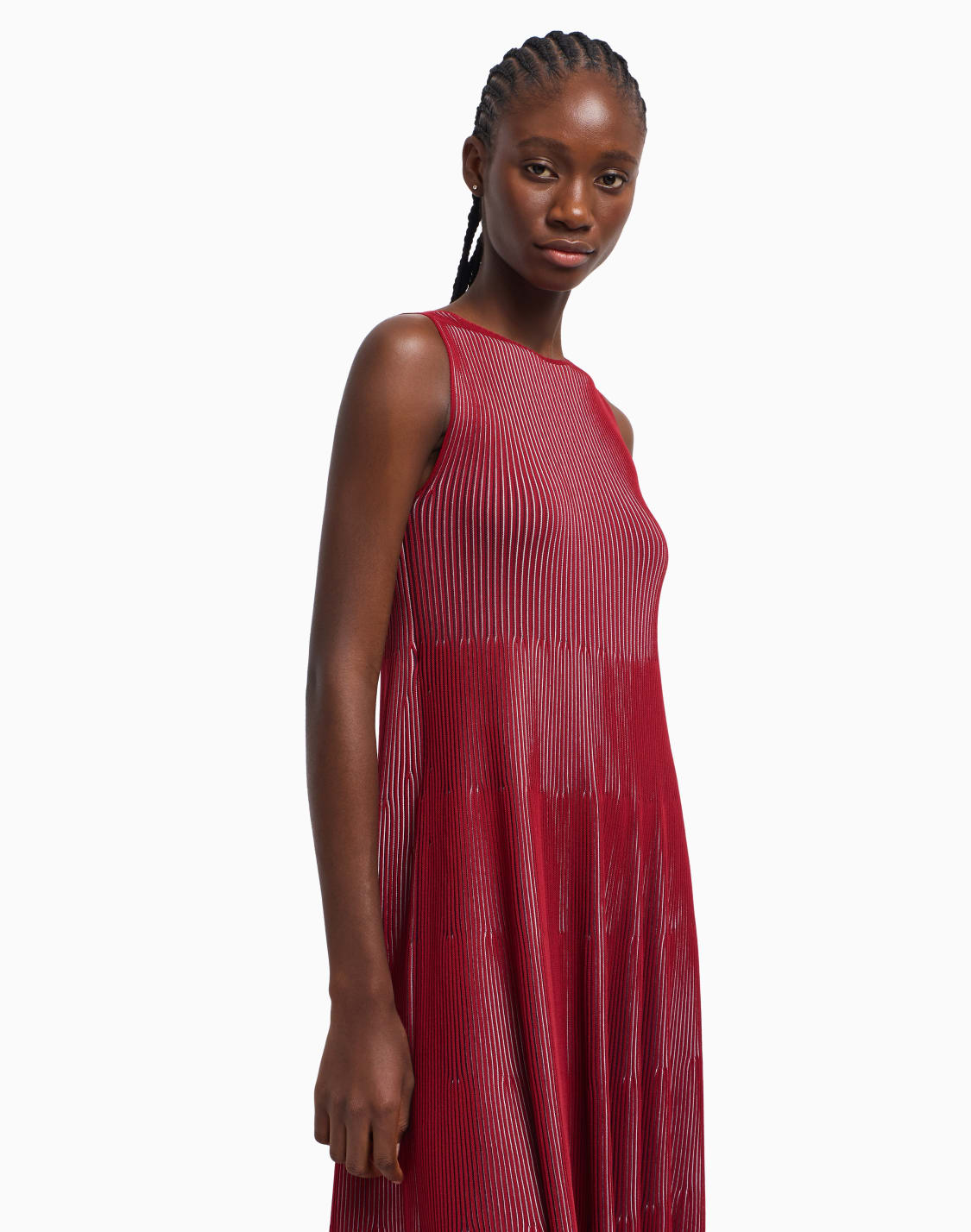 sleeveless-dress-in-knit-front-and-back-plated-effect-red--emporio-armani