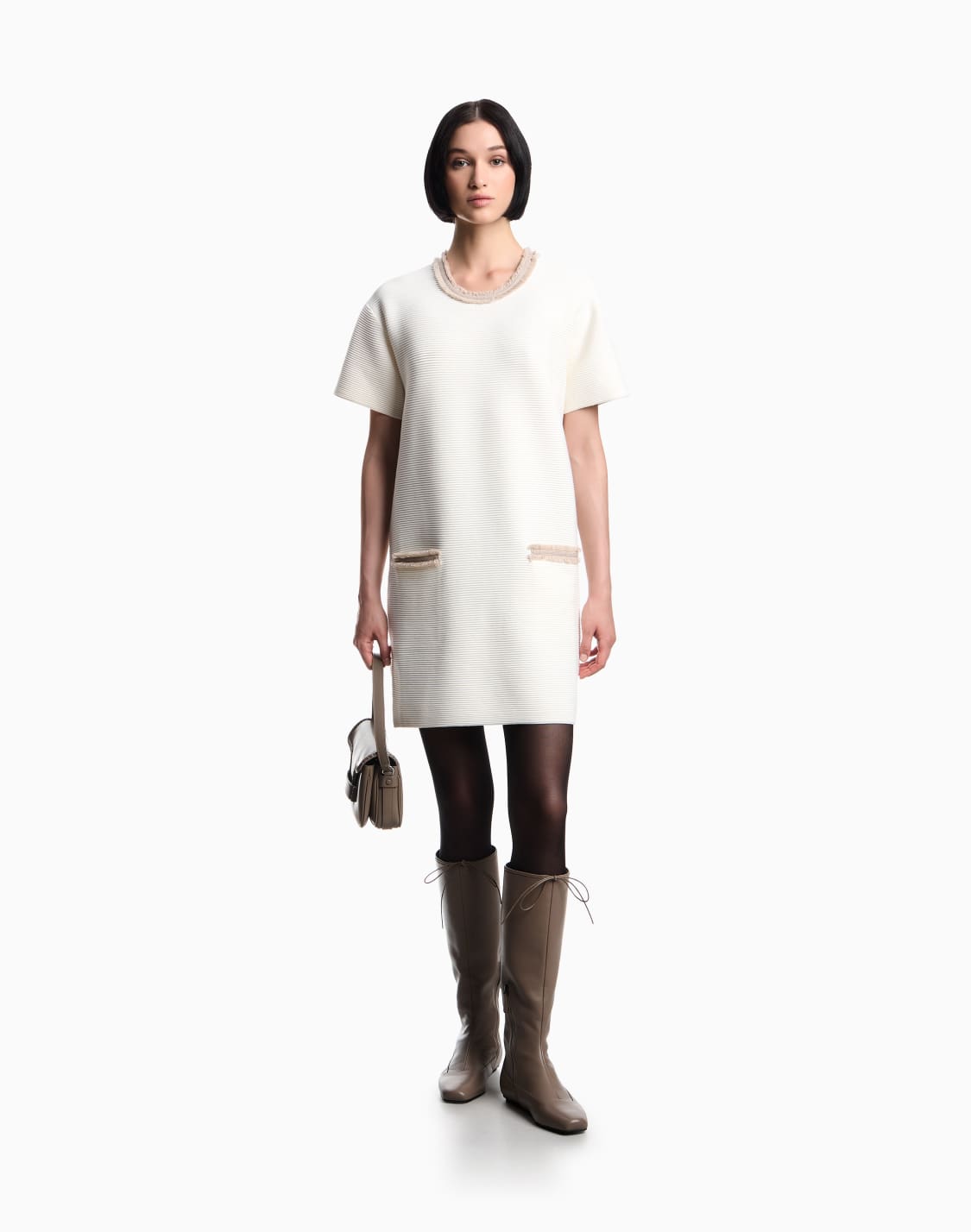 robe-en-tissu-ottoman-avec-franges-blanc--emporio-armani