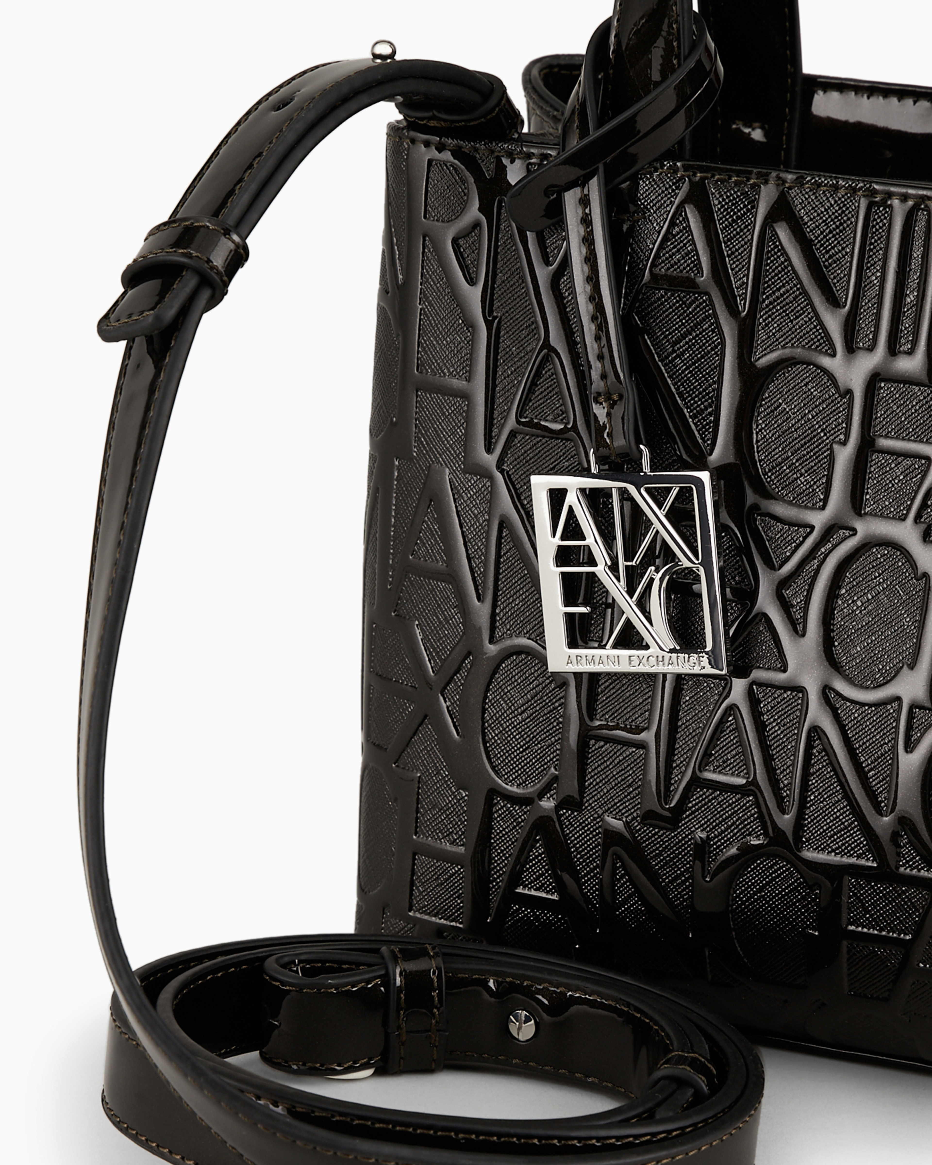 Armani Exchange Shopper Bag With Lettering Logo Print All-over In Black