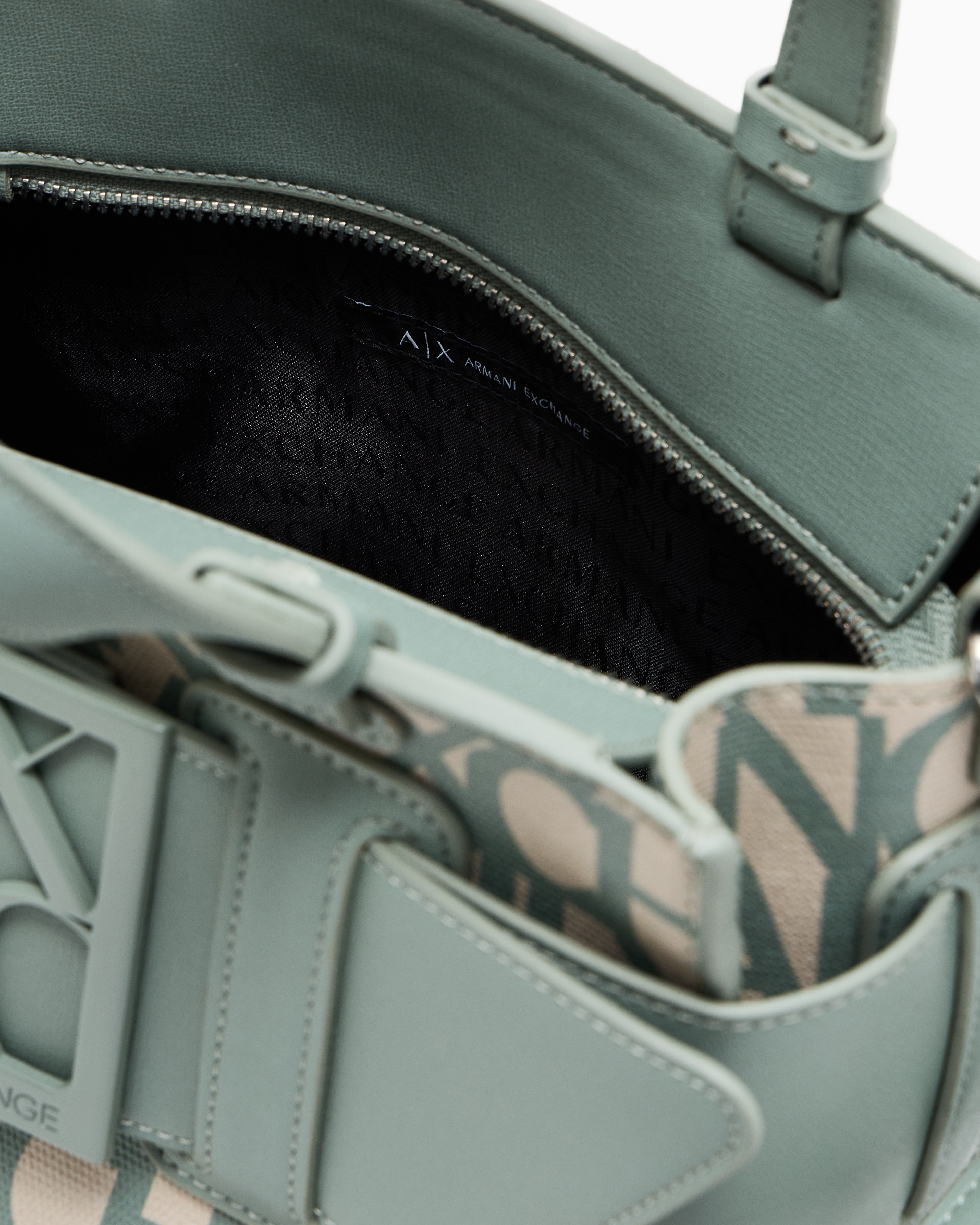 Shop Armani Exchange Medium Tote Bag With Contrasting Detail In Green
